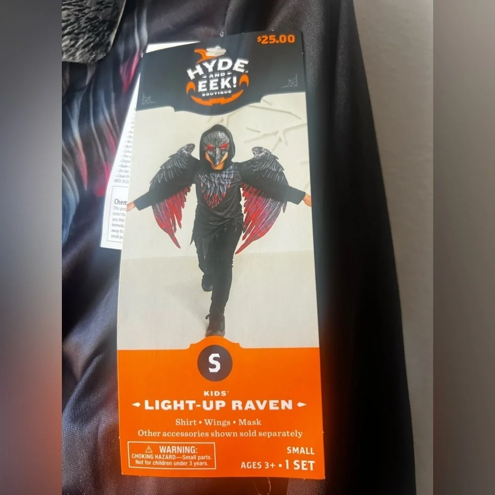 Hyde & Eek! Kids Light-Up Raven Costume size S 3 years
